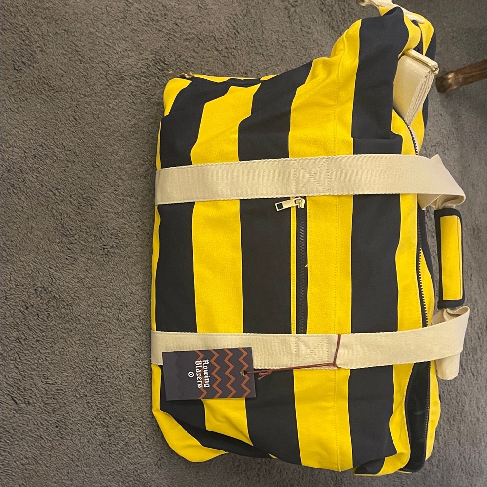 Rowing Blazers Yellow and Navy Striped Duffel Bag/Notre Dame inspired, college